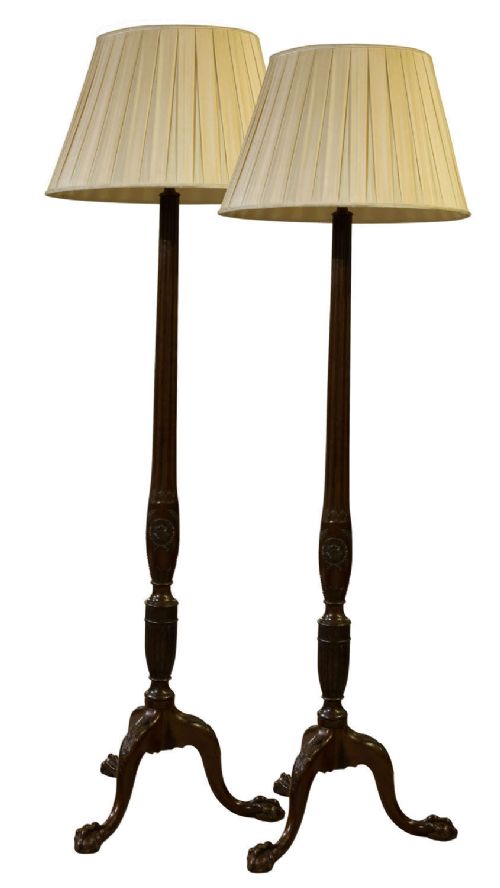 A Pair of Mahogany Early 20th Century Standard Lamps