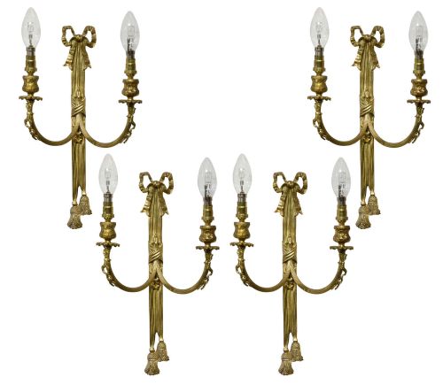 Set of 4 Gilt Metal Two-branch Wall Lights