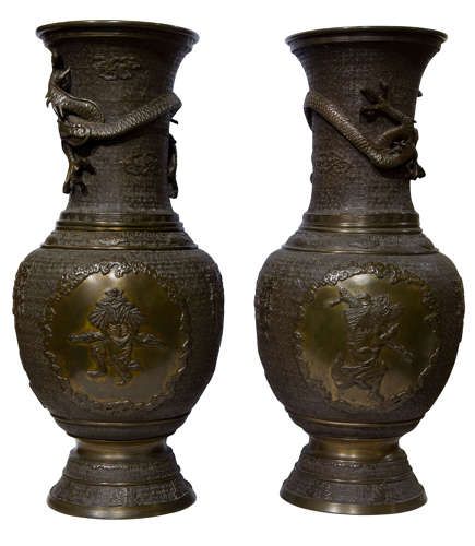 Pair of Japanese Bronze Vases