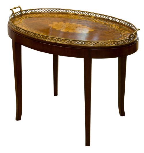 19th Century Marquetry Inlaid Mahogany Tray