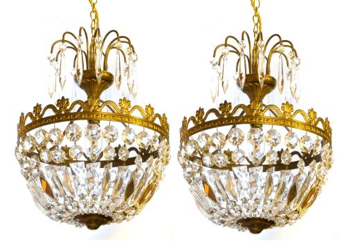 Pair of Basket Single Light Chandeliers