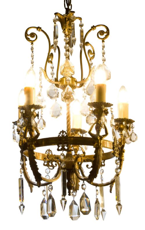 Bronze French Figural 5 Light Chandelier