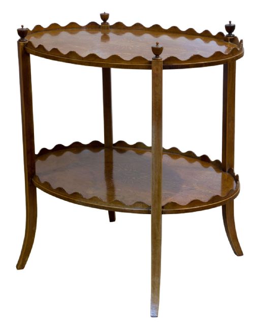 An Oval Inlaid Mahogany 2 Tier Table by Shoolbred
