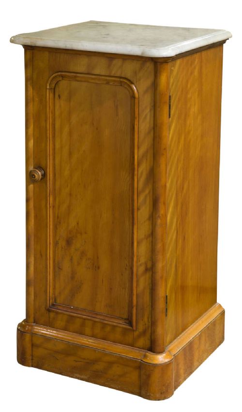 19thc Satin Birch Bedside Cabinet with Marble Top