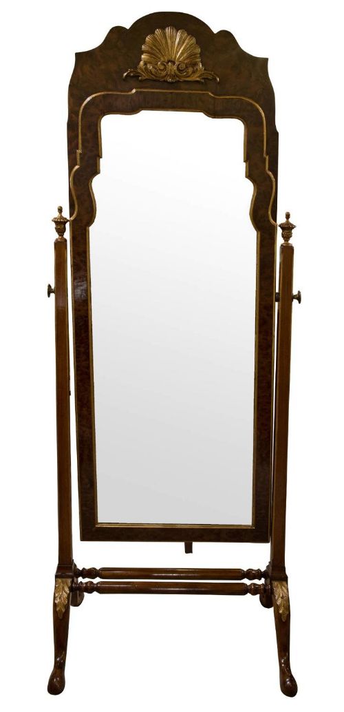 Burr Yew, Walnut & Parcel Gilt Cheval Mirror