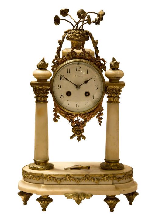 Mid 19thc French Ormolu & & Alabaster Portico Clock
