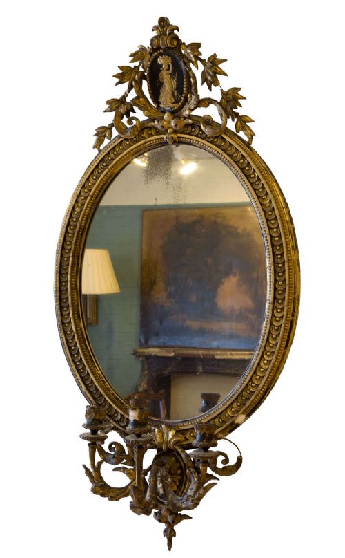 Oval Wood & Gesso Girandole Wall Mirror C1870