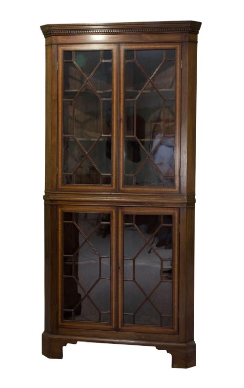 Edwardian Mahogany Inlaid Double Corner Cabinet