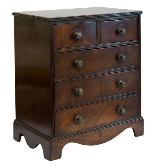 19thc Mahogany Miniature Chest of Five Drawers C1860
