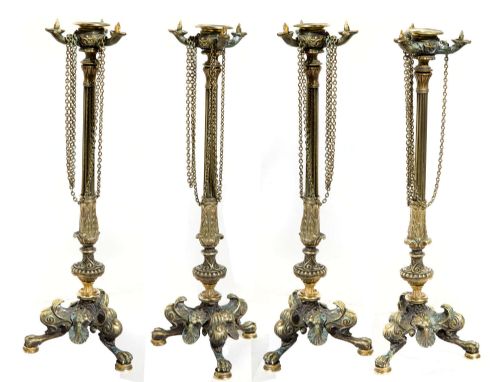 Four French Brass Candlesticks 20th Century