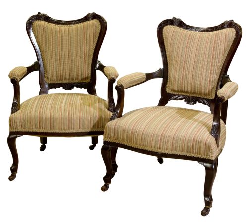 Pair 19thcentury Mahogany Open Armchairs C1890