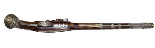 Silver & Faux Coral Mounted Flintlock Long Belt Pistol C1800