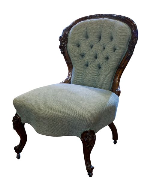 Victorian Carved Walnut Framed Button Back Easy Chair