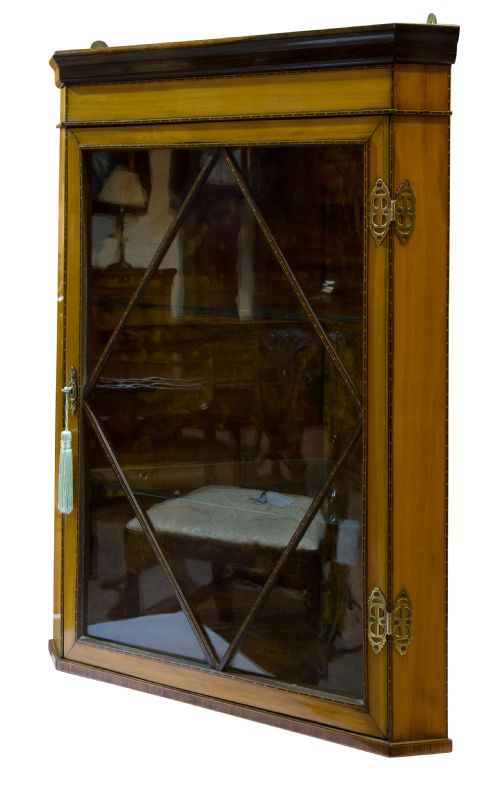 A Fine Quality Edwardian Glazed Satinwood Corner Cabinet