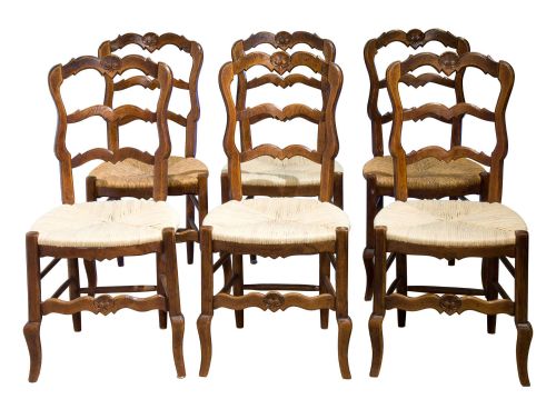 Set of 6 French Oak Ladder-back Chairs