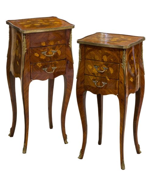 Fine Pair of French Tulipwood and Floral Marquetry Tables