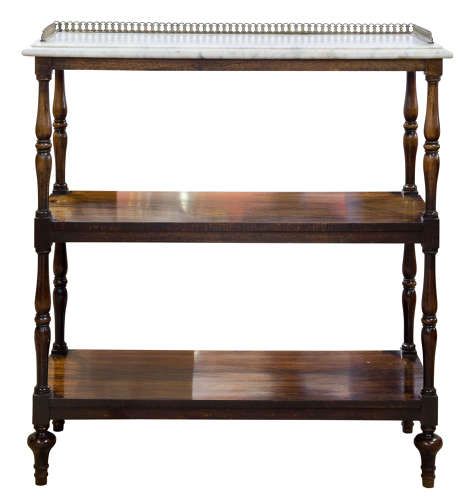 Rosewood 3 Tier Buffet with Marble Top and Brass Gallery.