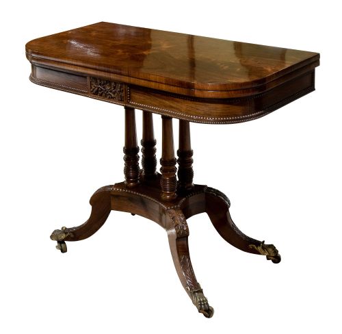 Regency Rosewood Card Table with Carved Centre Panel C1815
