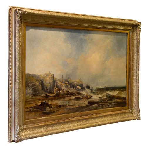 A Large Oil on Canvas Painting - " Arch Rock, Devon Coast"