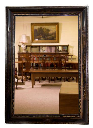 William & Mary Style Black and Gold Japanned Cushion Mirror