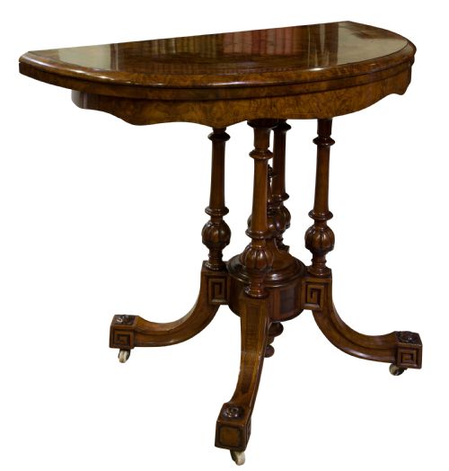 19thc Walnut Demi Lune Card Table