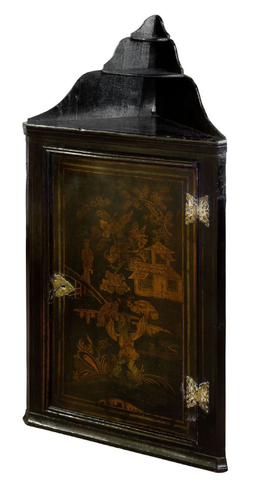 18thc Black Japanned Corner Cupboard