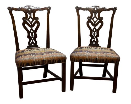Pair of George III Chippendale Period Carved Mahogany Side Chairs
