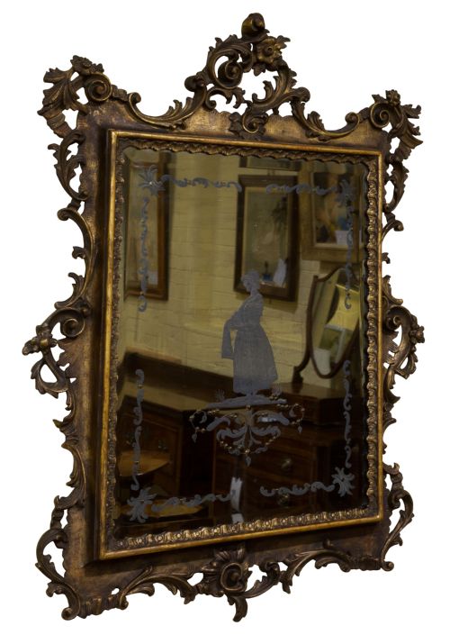 Late 18thc Carved Giltwood Wall Mirror in the Rococo Style