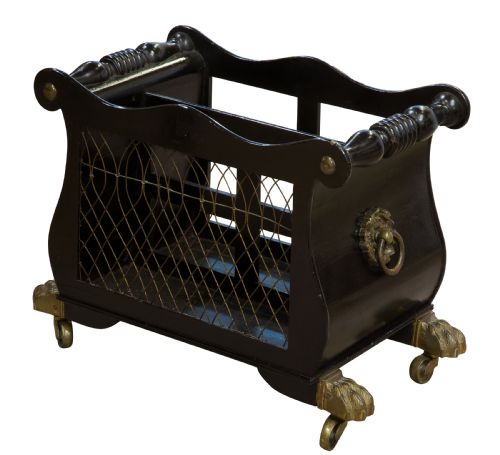 A Late 19thc Ebonised Canterbury with Brass Grill Front