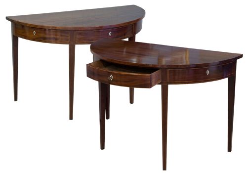 A Fine Pair of George III Mahogany Demi Lune Side Tables