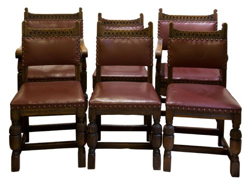 Set of 6 Carved Oak Chairs