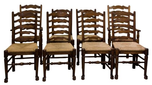 
8 Country Ladder Back Rush Seat Chairs