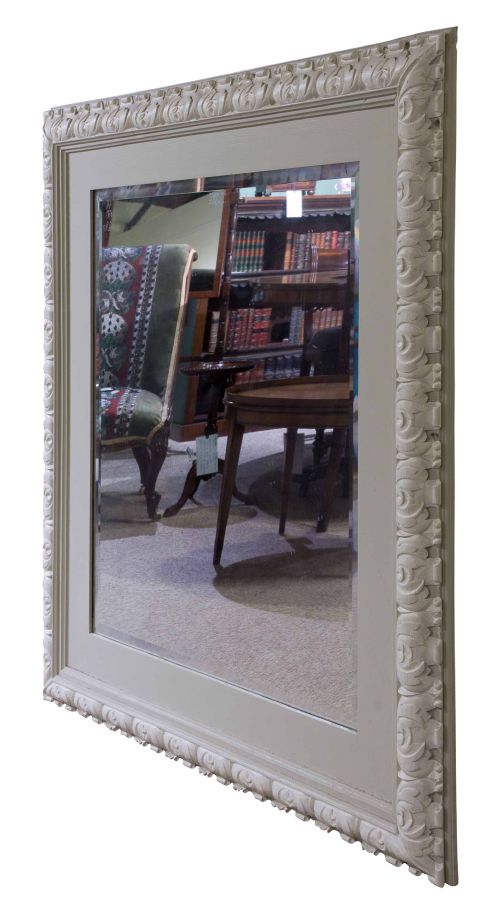 Rectangular Painted Wall Mirror with Carved Frame