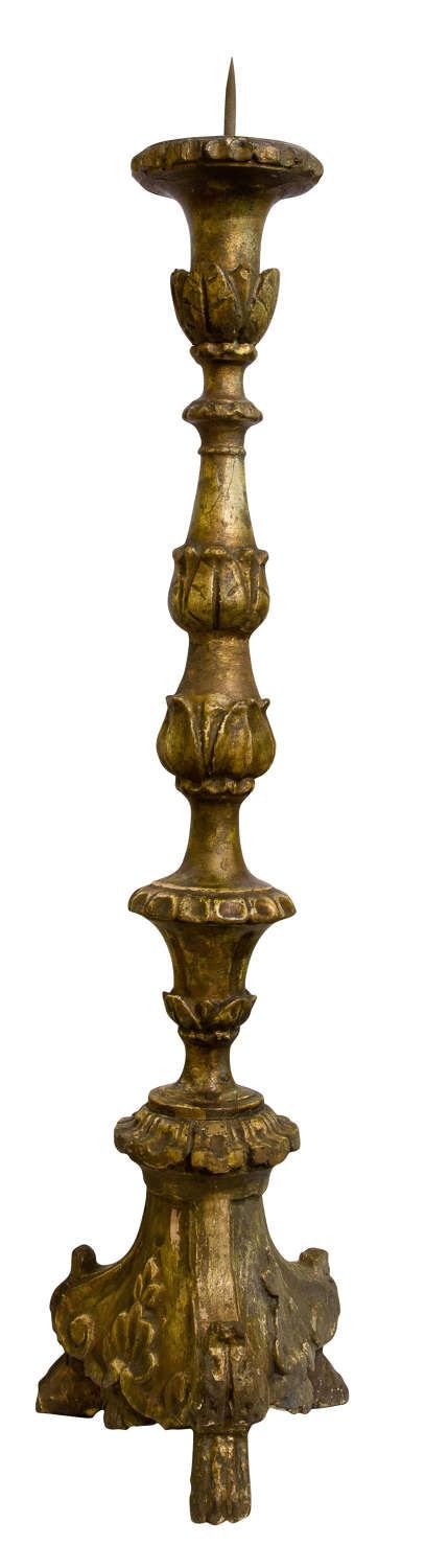 18thc Italian Carved Giltwood Candlestick