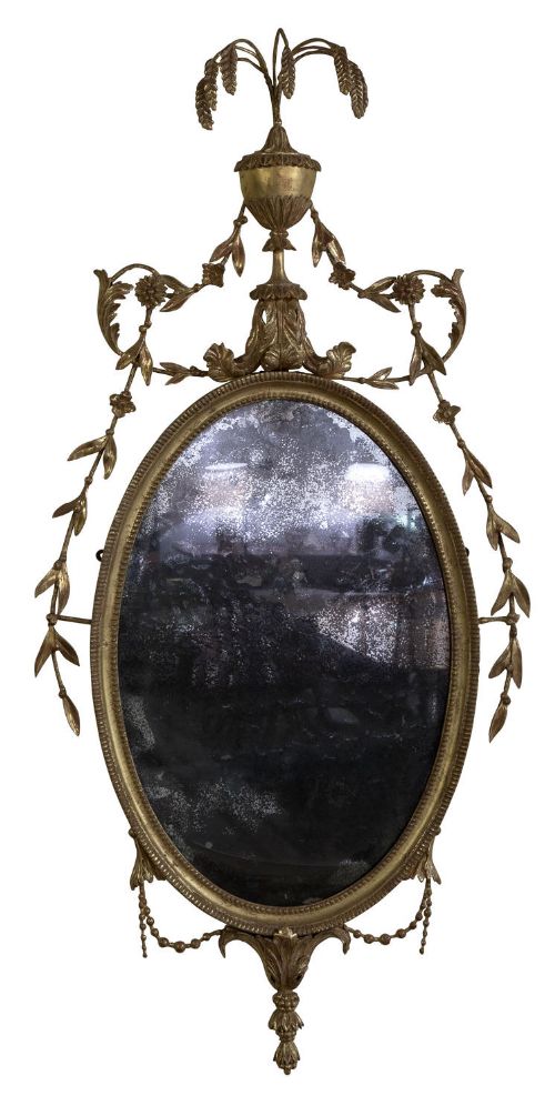 Geo III Carved Giltwood and Gesso Adam Style Period Mirror