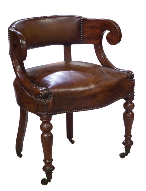 Leather Upholstered Mahogany Library Chair