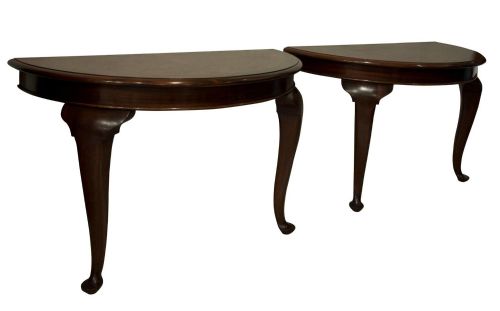 Pair of Burr Elm & Mahogany Demi-lune Tables C1890