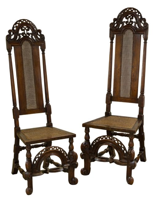 Pair of 19thc Walnut High Back Chairs