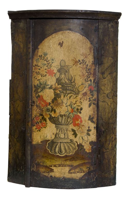 Rare Small Single Door Painted Corner Cupboard