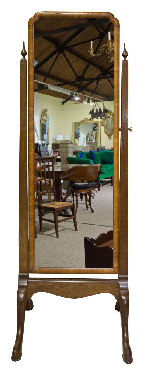 A Walnut Framed Cheval Mirror