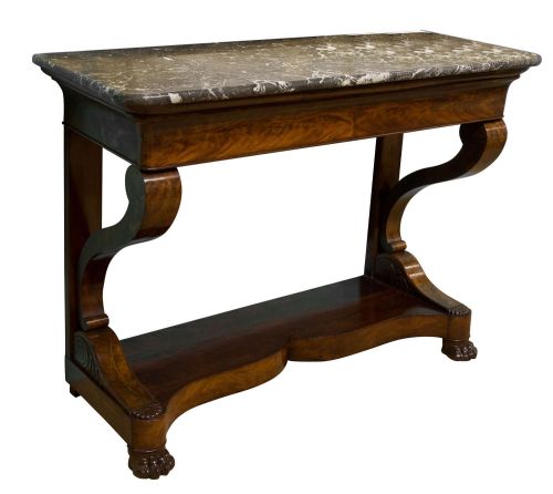19thc French Mahogany Console Table with Marble Top