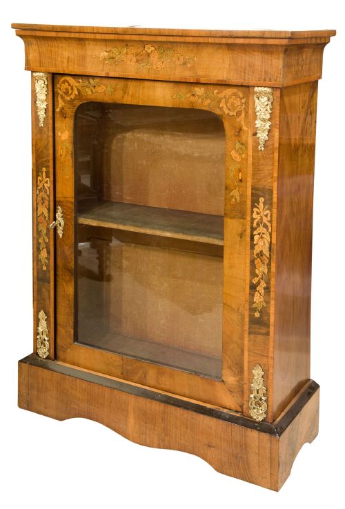 A Victorian Walnut and Marquetry Pier Cabinet with Ormalu Mounts