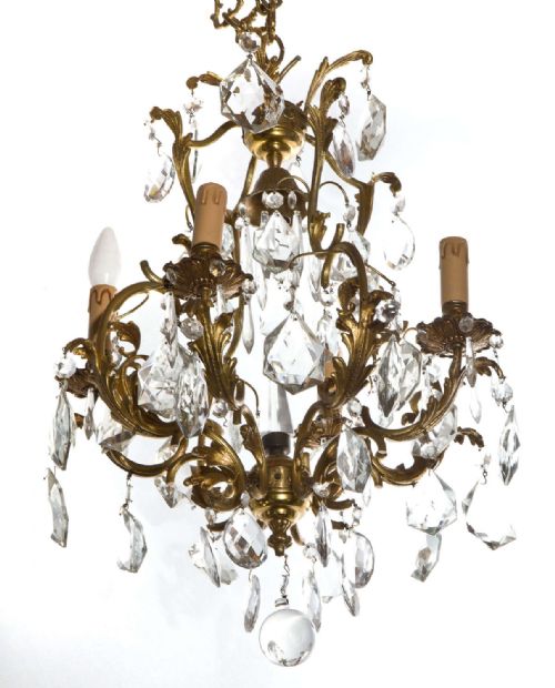 Gilt Metal and Cut Glass Chandelier Circa 1920
