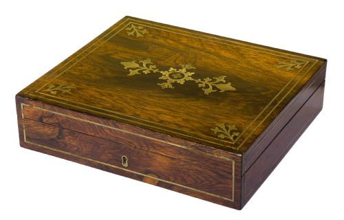 Regency Rosewood & Brass Inlay Card/gaming Box