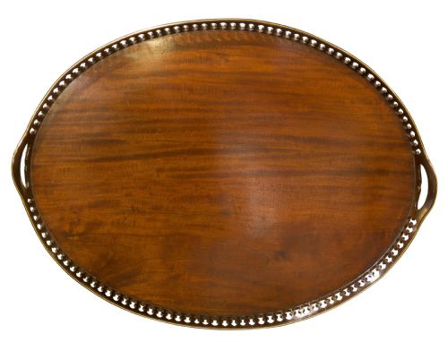 19THC MAHOGANY OVAL GALLERIED TRAY - ADDITIONAL PHOTO 2