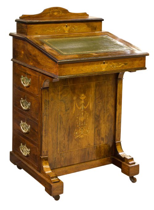 English Marquetry Rosewood Davenport