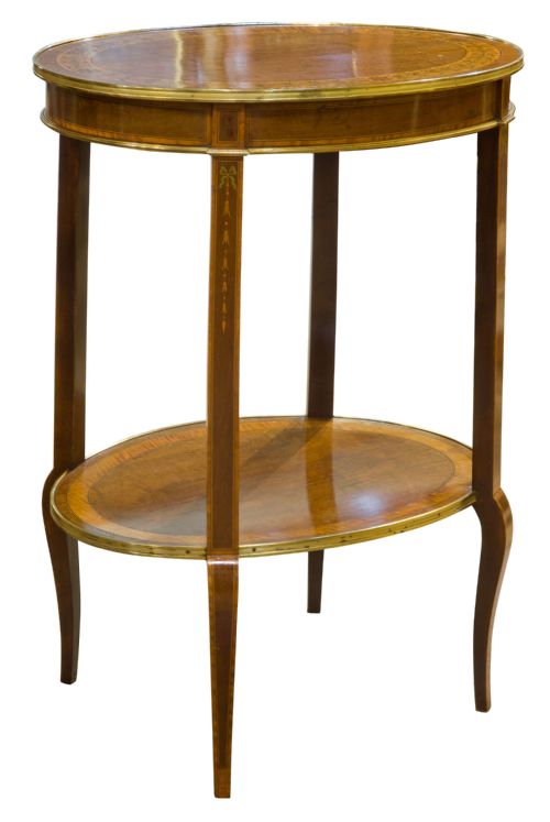 English Mahogany and Marquetry Oval Table