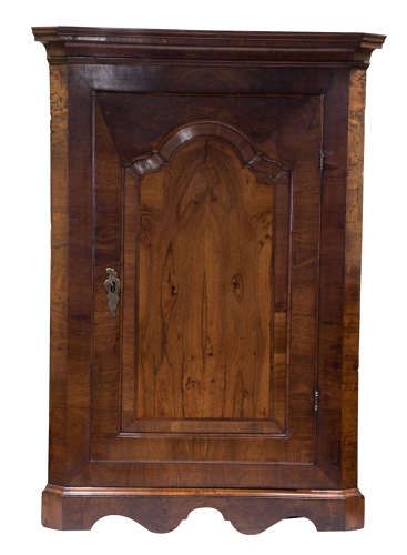 A Fine Queen Anne Walnut Veneer Hanging Corner Cupboard