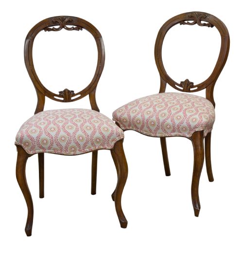 Pair of Victorian Walnut Balloon Back Chairs