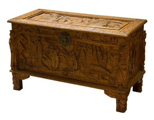 An Early 20thcentury Chinese Style Carved Camphorwood Chest